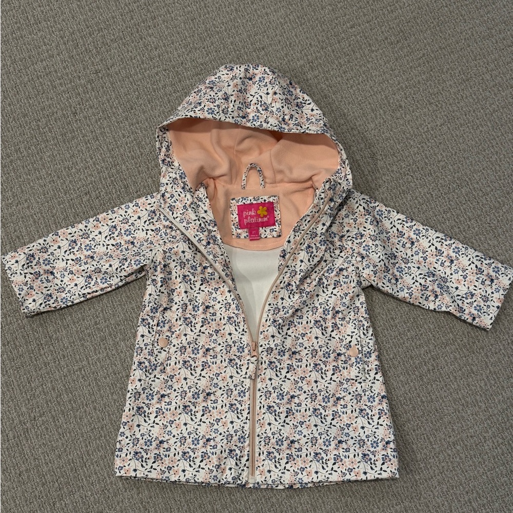 Toddler Girls Pink Playinum Floral Raincoat 2T